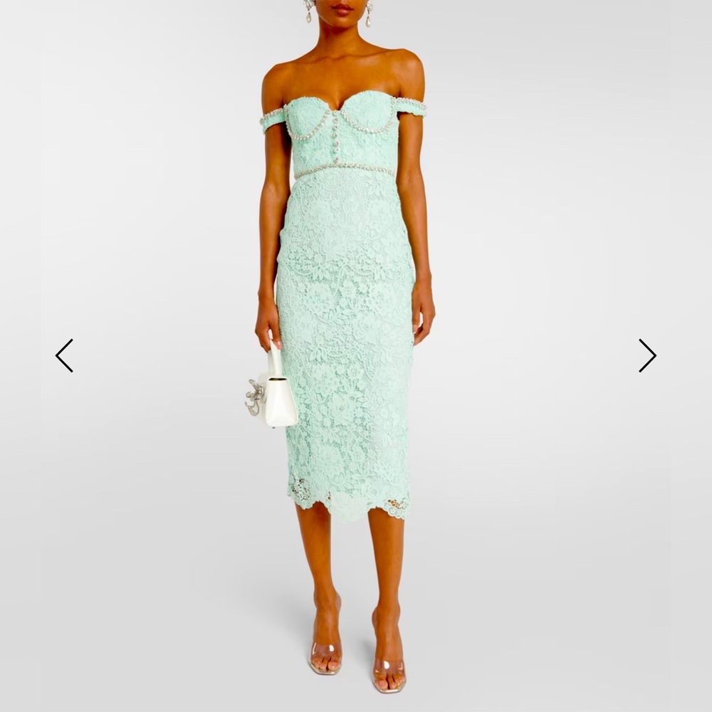 Self- Portrait Dress Mint Midi in Lace